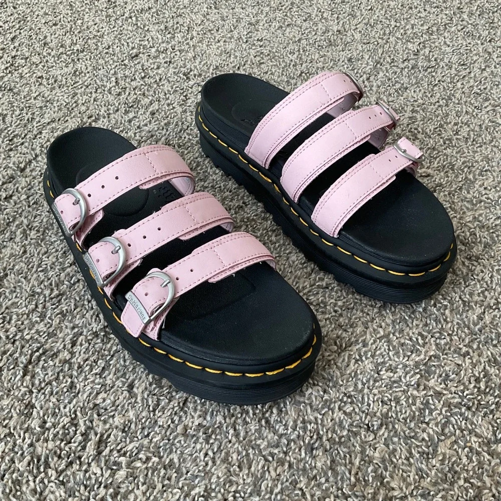 Dr Martens Womens Blaire Slide Platform Sandals Pink Leather Buckle Size 8 US